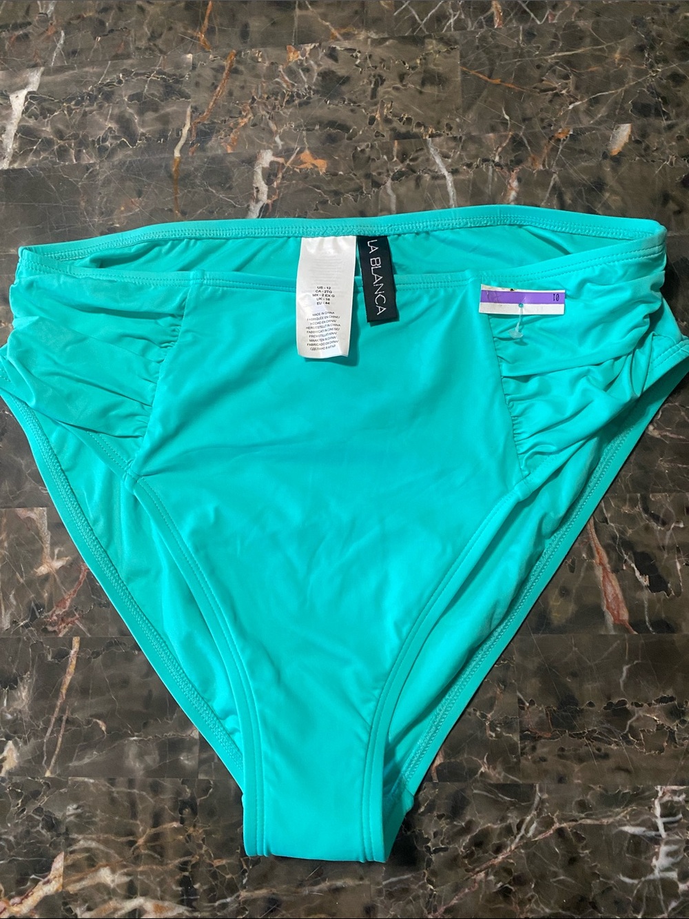 La Blanca Island Goddess Turquoise Side Shirred High Waisted Bikini Bottom - Picture 2 of 6